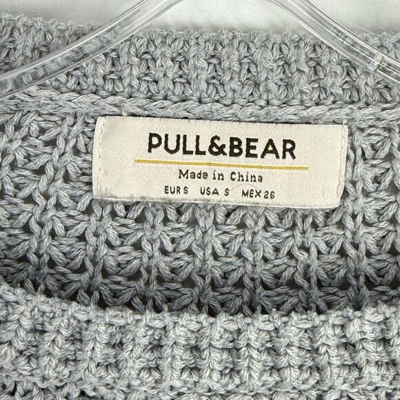 Pull and Bear Womens Small Gray Knit Ribbed Oversized Cropped Pullover Sweater - Picture 7 of 10